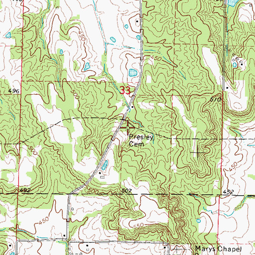 Topographic Map of Presley Cemetery, IL