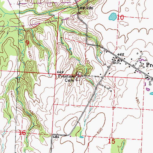 Topographic Map of Preston Cemetery, IL