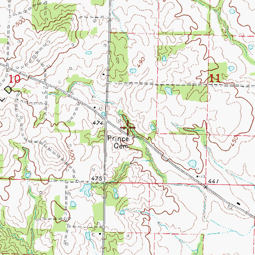 Topographic Map of Prince Cemetery, IL