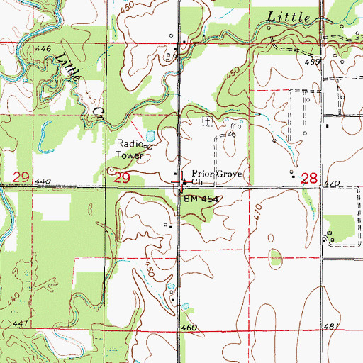 Topographic Map of Prior Grove Baptist Church, IL