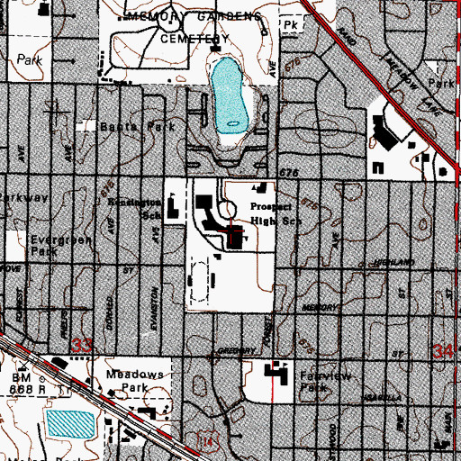 Topographic Map of Prospect High School, IL
