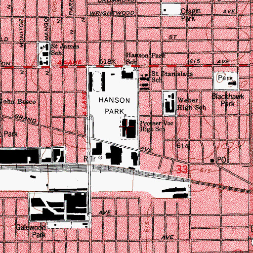 Topographic Map of Prosser Vocational High School, IL