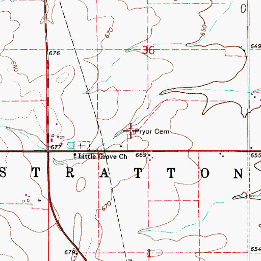 Topographic Map of Pryor Cemetery, IL