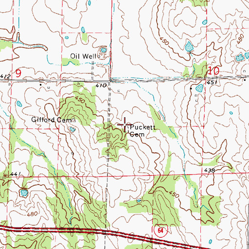 Topographic Map of Puckett Cemetery, IL