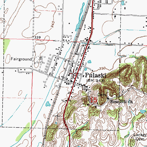Topographic Map of Pulaski, IL