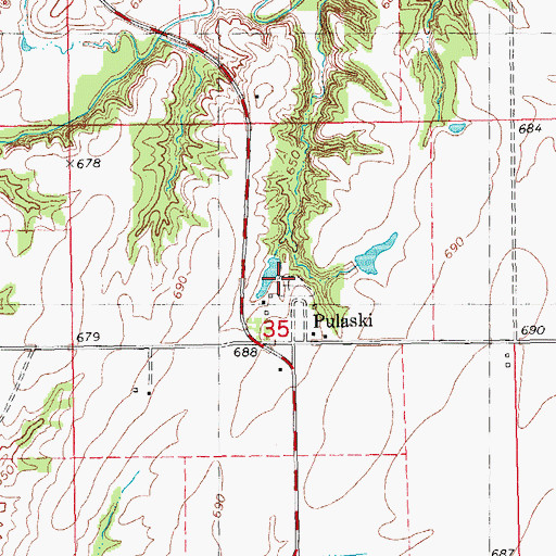 Topographic Map of Pulaski Cemetery, IL
