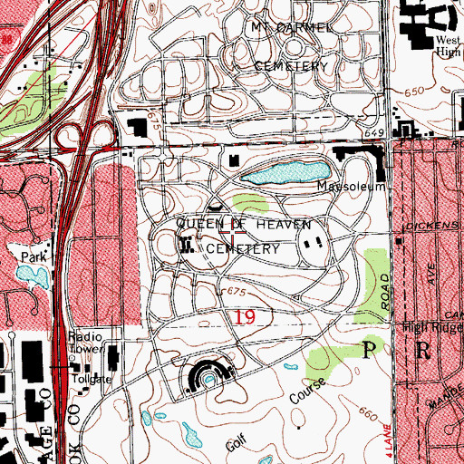 Topographic Map of Queen of Heaven Cemetery, IL