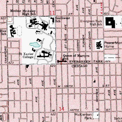 Topographic Map of Queen of Martyrs School, IL