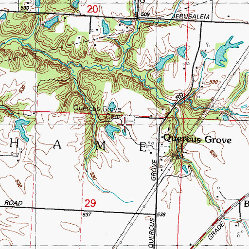 Topographic Map of Quercus Grove Cemetery, IL