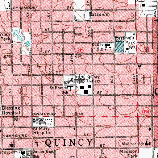 Topographic Map of Quincy University, IL