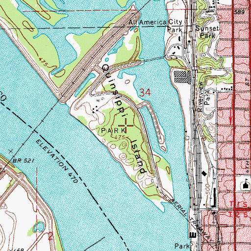 Topographic Map of Quinsippi Island, IL