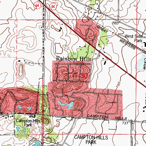 Topographic Map of Rainbow Hills, IL