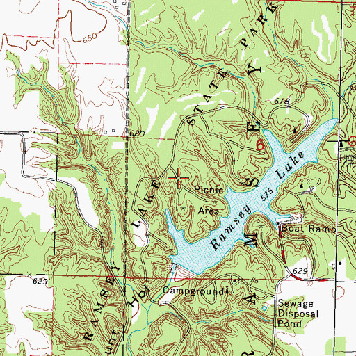 Topographic Map of Ramsey Lake State Park, IL