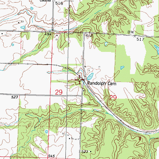 Topographic Map of Randolph Cemetery, IL