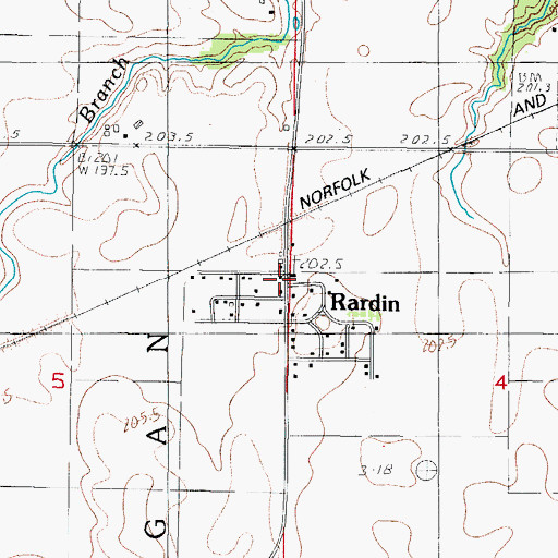 Topographic Map of Rardin, IL