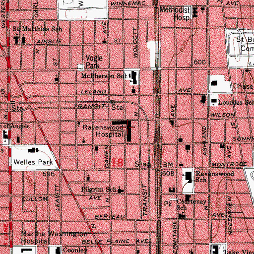 Topographic Map of Ravenswood Hospital and Medical Center (historical), IL
