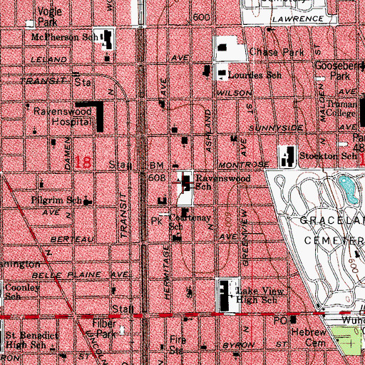 Topographic Map of Ravenswood Elementary School, IL