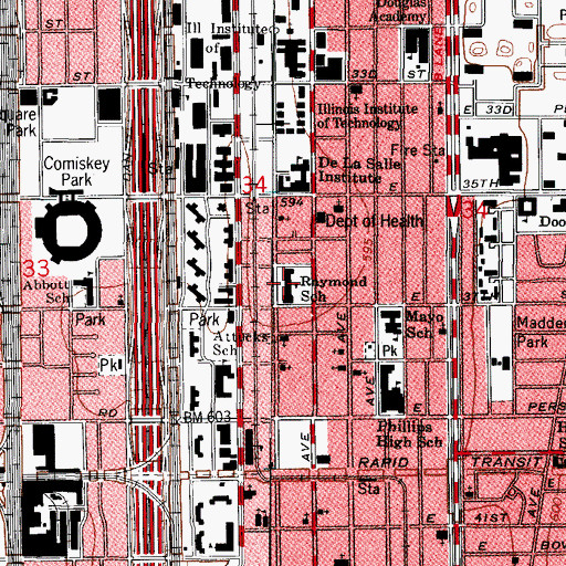 Topographic Map of Raymond Elementary School (historical), IL