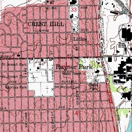 Topographic Map of Raynor Park, IL