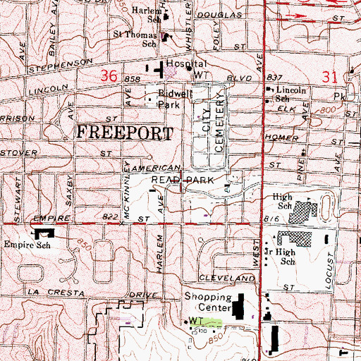 Topographic Map of Read Park, IL