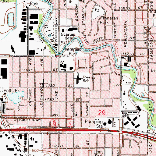 Topographic Map of Reavis Elementary School, IL