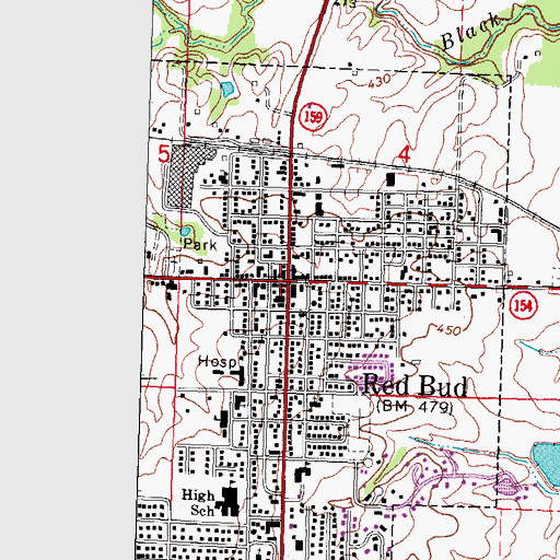 Topographic Map of Red Bud, IL