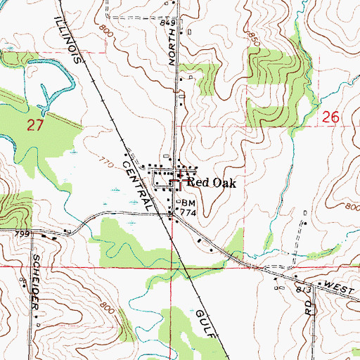Topographic Map of Red Oak, IL