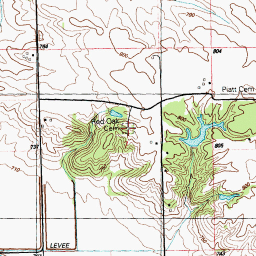 Topographic Map of Red Oak Cemetery, IL