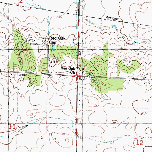 Topographic Map of Red Oak United Methodist Church, IL