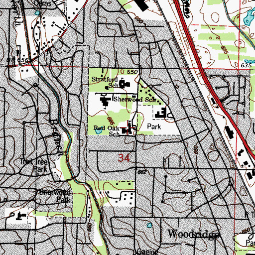 Topographic Map of Red Oak Elementary School, IL