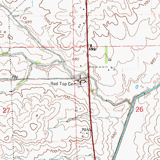 Topographic Map of Redtop Cemetery, IL