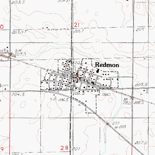 Topographic Map of Redmon, IL