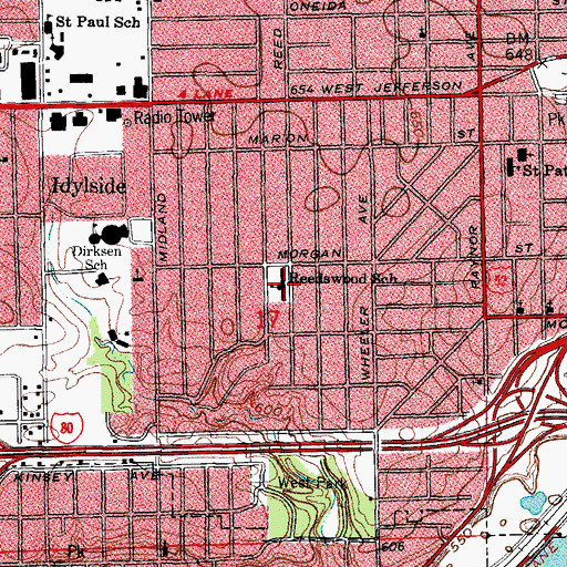 Topographic Map of Reedswood School, IL