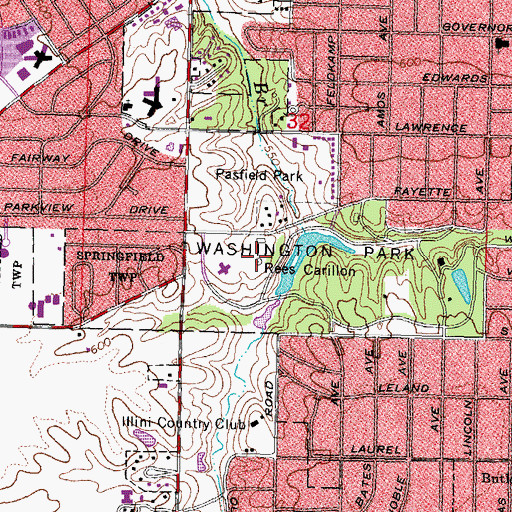 Topographic Map of Thomas Rees Memorial Carillon, IL