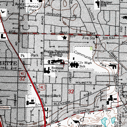 Topographic Map of Regina Dominican High School, IL