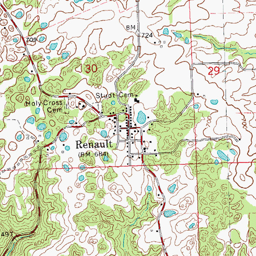 Topographic Map of Renault, IL