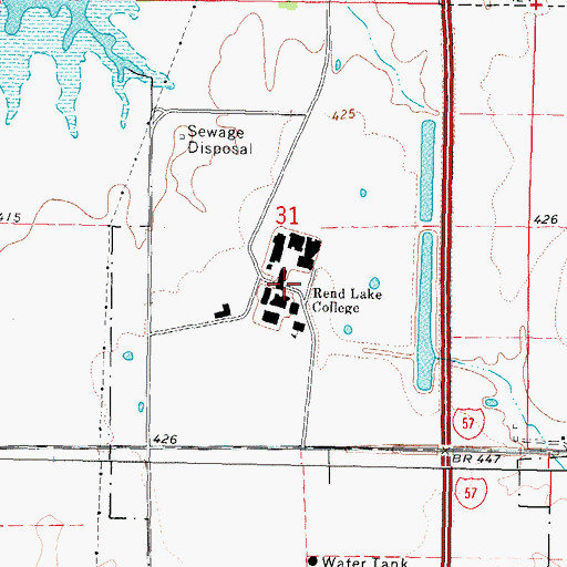 Topographic Map of Rend Lake College, IL