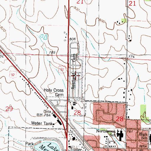 Topographic Map of Restland Cemetery, IL