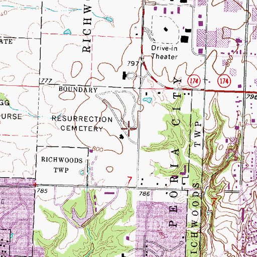 Topographic Map of Resurrection Cemetery, IL