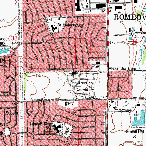 Topographic Map of Resurrection Cemetery, IL