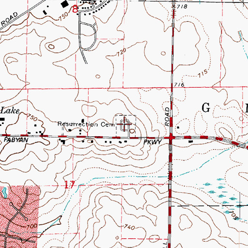 Topographic Map of Resurrection Catholic Cemetery, IL