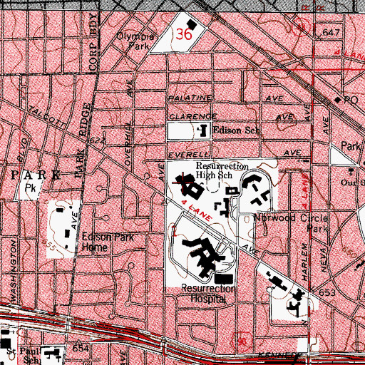 Topographic Map of Resurrection High School, IL