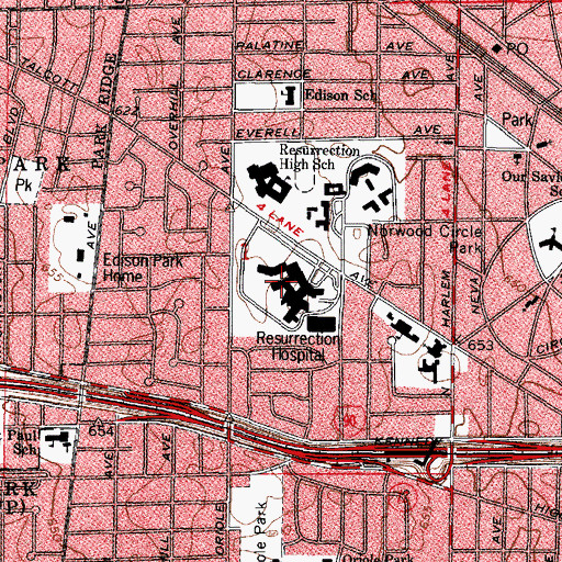 Topographic Map of Presence Resurrection Medical Center, IL