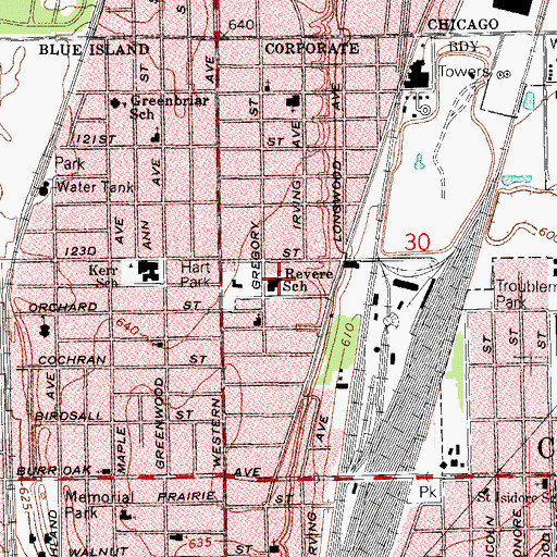 Topographic Map of Paul Revere Elementary School, IL