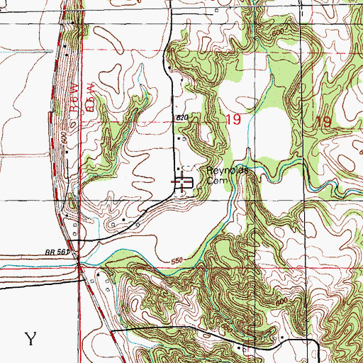 Topographic Map of Reynolds Cemetery, IL