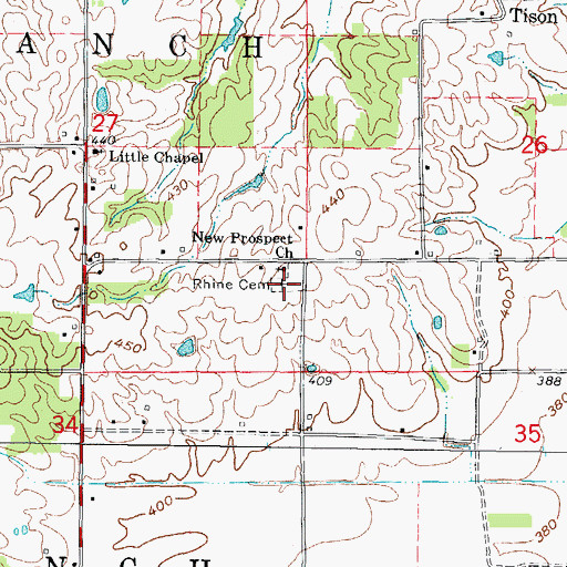Topographic Map of Rhine Church Cemetery, IL