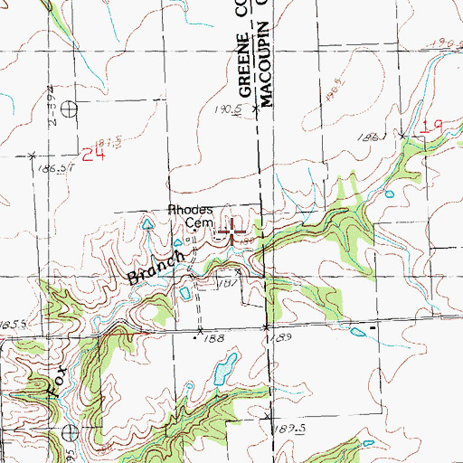 Topographic Map of Rhodes Cemetery, IL