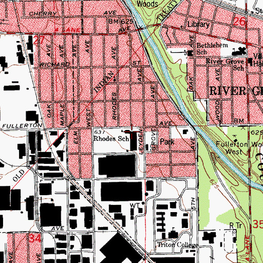 Topographic Map of Rhodes Elementary School, IL