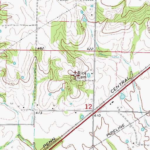 Topographic Map of Rice Cemetery, IL