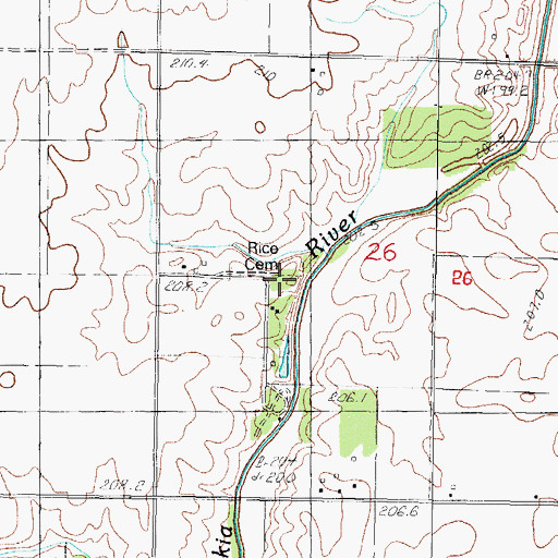 Topographic Map of Rice Cemetery, IL